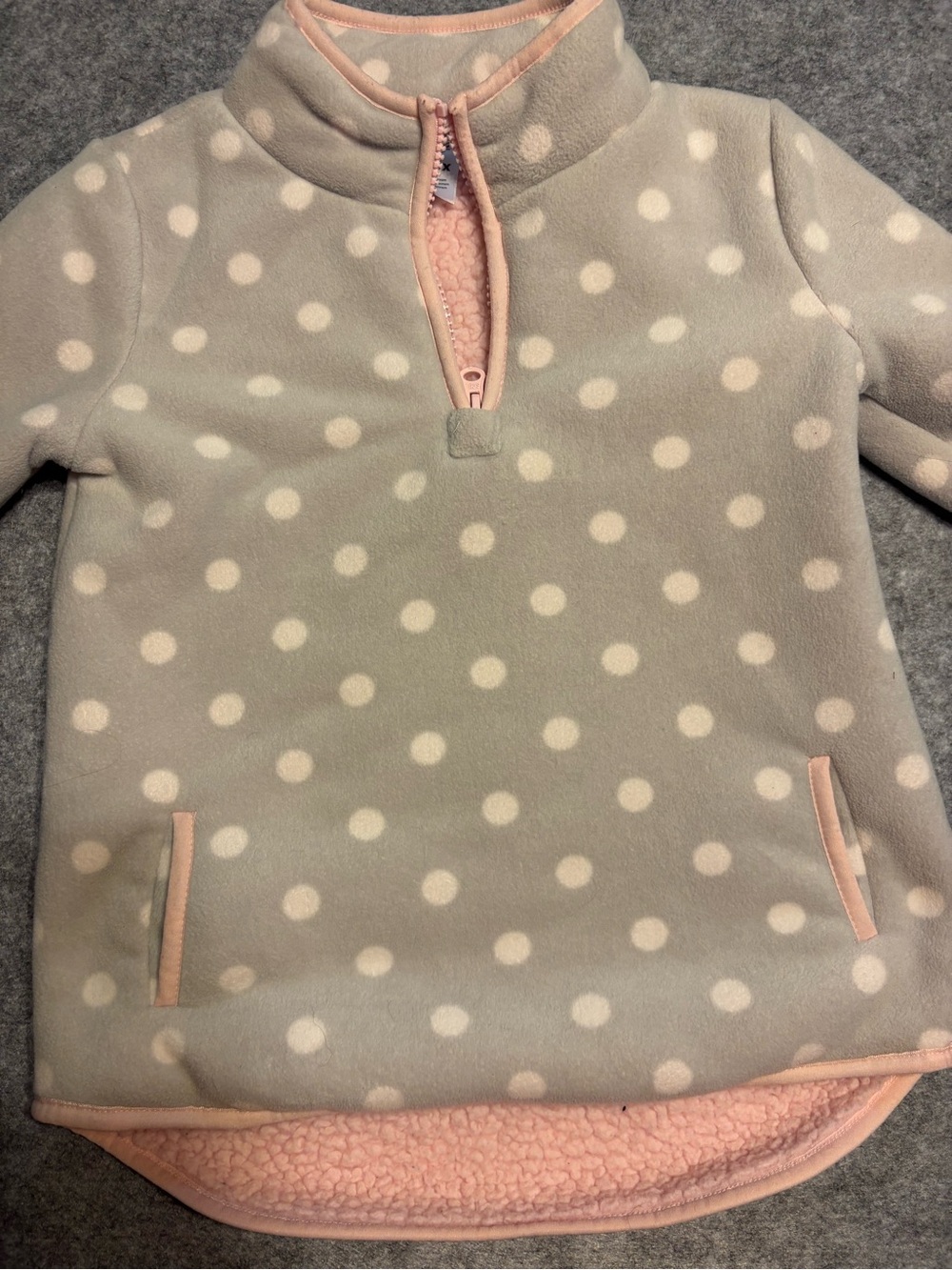 Carter's Gray Polka Dot Fleece Pullover with Pink Trim